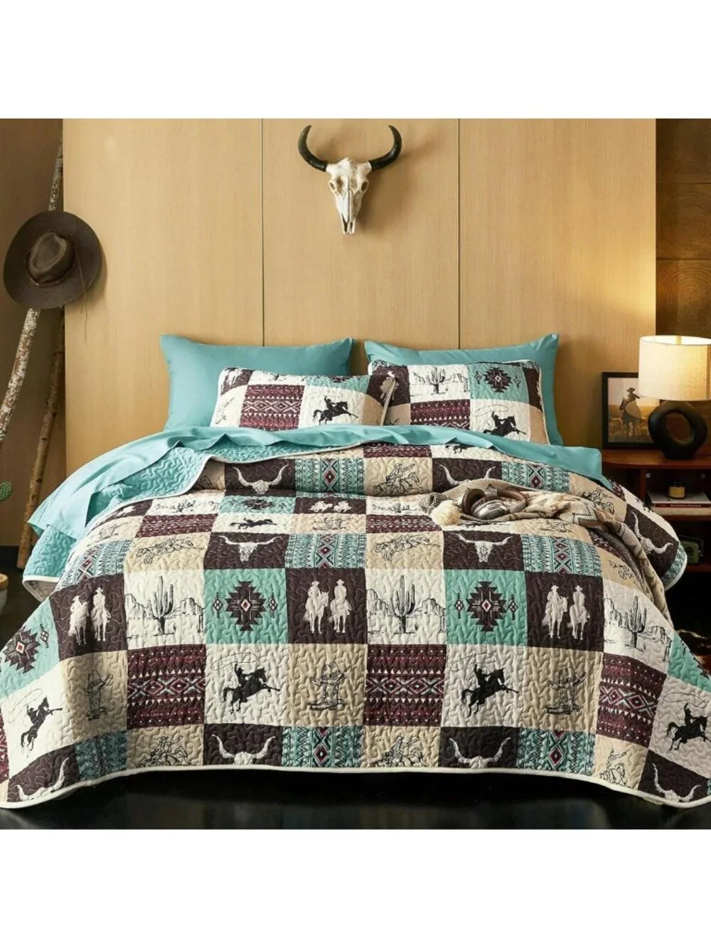 Southwestern Aztec Quilt Set - Reversible Lightweight Bedspread, King Size